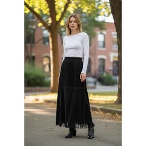 Genuine Leather Black Suede Fringe Maxi Skirt NEW tags Size 12